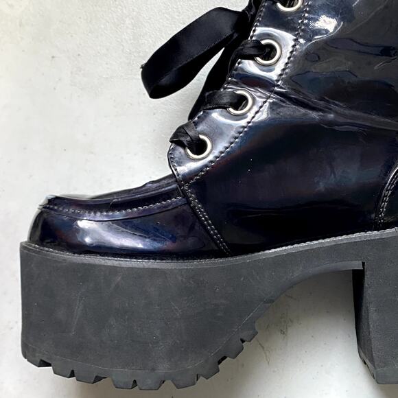 Tuk Patent Leather Iridescent Heeled Platform Boots Goth Emo Alt Womens Size 6 - Picture 9 of 12